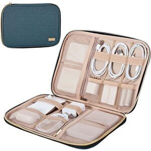 NISHEL Quilted Tech Organizer Case – Lake Blue